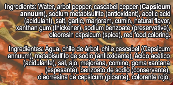 Ingredients panel from the 1L bottle label, in English and Spanish